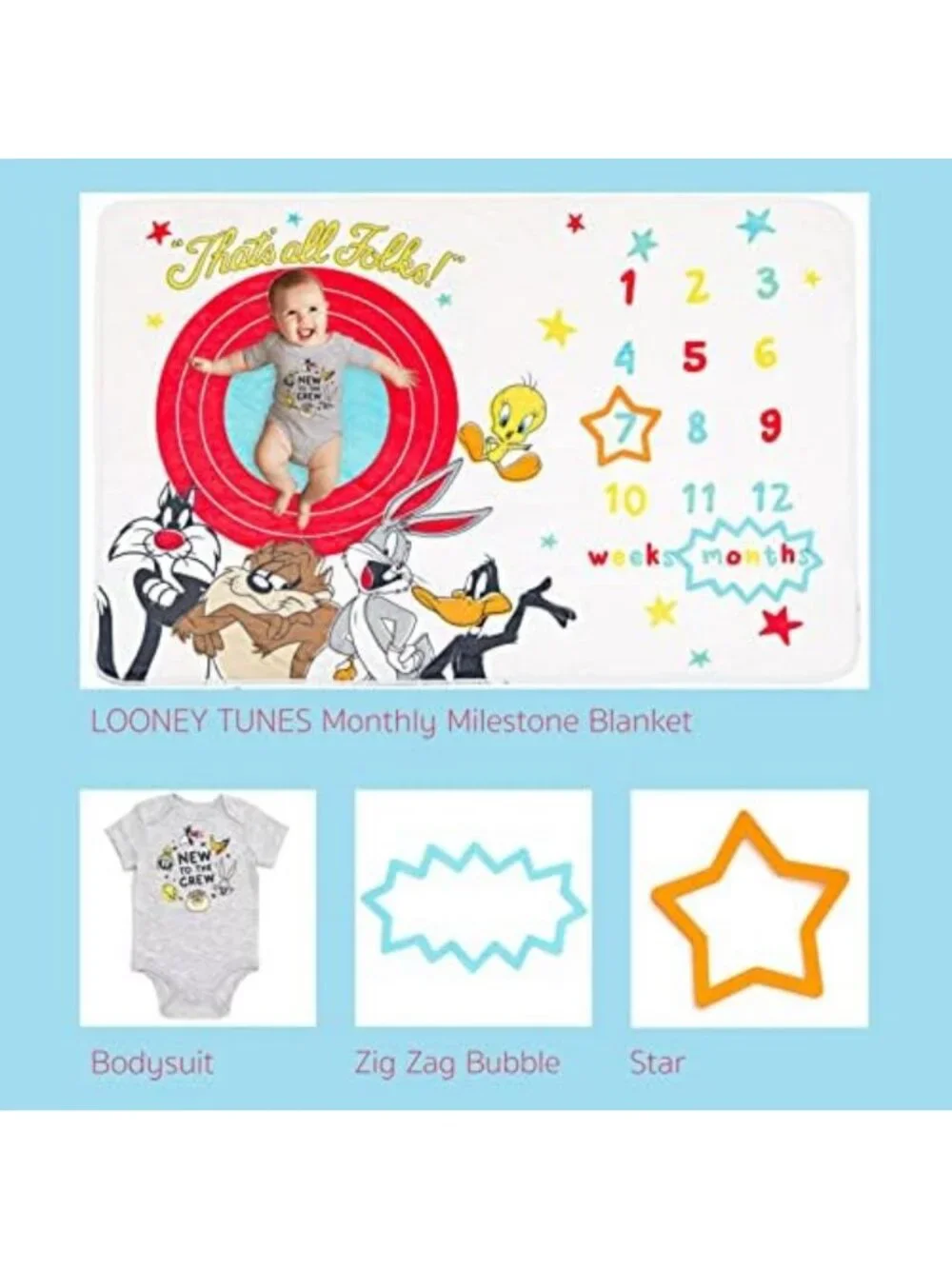 Adorable Baby Bodysuit Set with Milestone Blanket - Looney Tunes Characters, 4